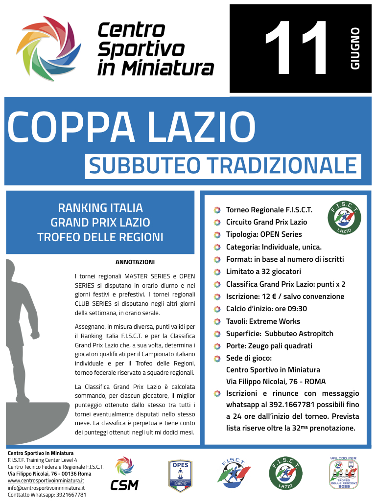 Locandina Coppa Lazio Subbuteo FISCT 2023